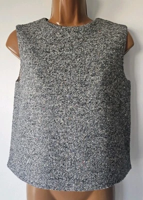 Chaleco COS Mezcla Lana Tweed Gris Cremallera Trasera Chaleco Minimalista. Talla 4 Foto 1 de 4