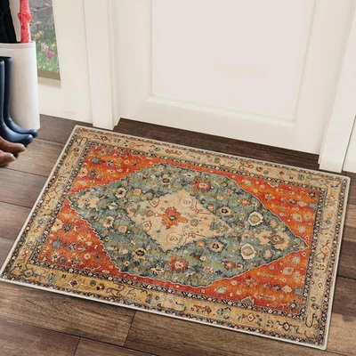 Boho Area Rug, 2 X 3 Ft Washable Rugs for Entryway Faux Wool Small Rugs - Image 1 of 4