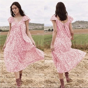 Das tolle The Whipstitched Plumeria Kleid •M (2)•Stufen Blumen Baumwolle Midi Rosa - Bild 1 von 19