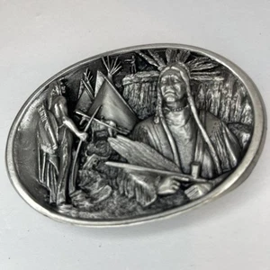 Native American Indian Chief Southwest Peace Pipe Hippie Vintage Belt Buckle1984 - Picture 1 of 4