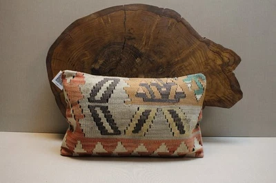 Vintage Kilim Pillow Cover 16x24 - Geometric Tribal Boho Wool Cushion Case - Image 1 of 4
