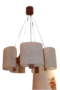 Lustre vintage scandinave, teck et perspex, 5 lumières, 1970 - Picture 1 of 8