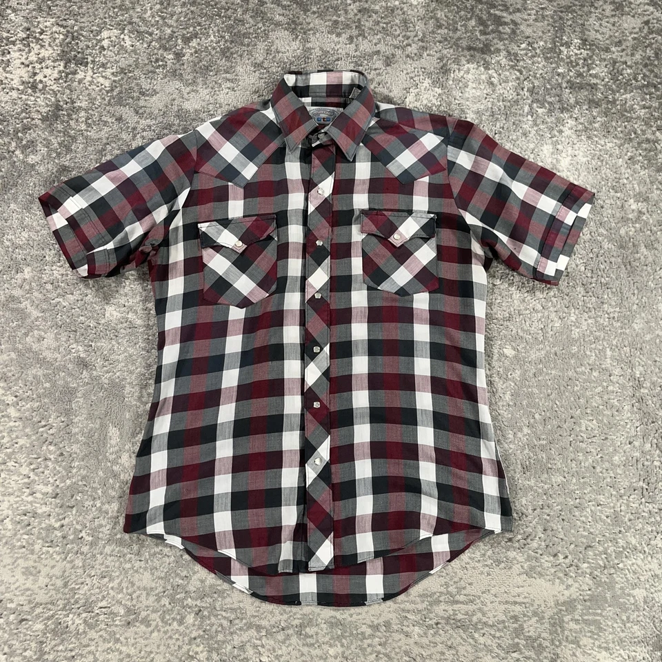 Camisa ATP Western Wear Para Hombre Mediana Negra Roja Blanca A Cuadros Manga Corta Perla A Presión Foto 1 de 4