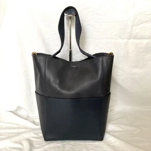 Beauty CELINE Tote Bag Sangle Bucket Embossed Logo Shoulder Navy Blue Bag - Picture 1 of 11