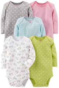 Baby Girls' 5-Pack Long-Sleeve Bodysuit, Lime Green/Light Blue/Pink, 3-6 Months - Picture 1 of 2