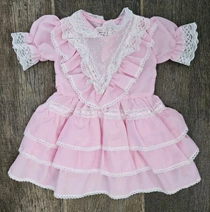 Vestito bimba rosa poliestere fatto a mano con volant taglia 24 mesi?misure foto - Foto 1 di 15