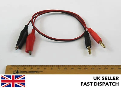 Long 4mm Male Banana Plugs/Connectors to Crocodile Clips Charge Cable/Adaptor RC - Image 1 of 3