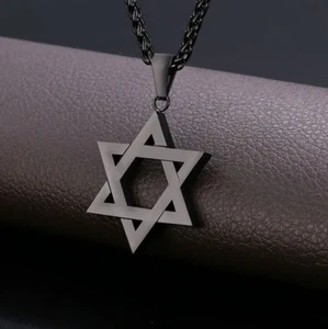 Black Star of David Necklace Jewish Hexagram Pendant Stainless Steel Unisex - Picture 1 of 4