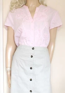 Per una pink linen embroidered puff sleeve blouse size 18 vtg Y2K cottagecore - Picture 1 of 14