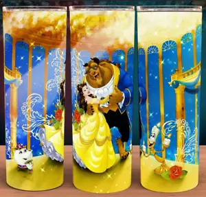 Vintage 90s Princess Belle and Beast Ballroom Dancing Cup Mug Tumbler 20oz - Picture 1 of 3
