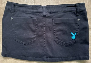Hot Topic PLAYBOY 2008 Mini Mini Low-Rise Black Denim Skirt X-Small NWOT - Picture 1 of 10