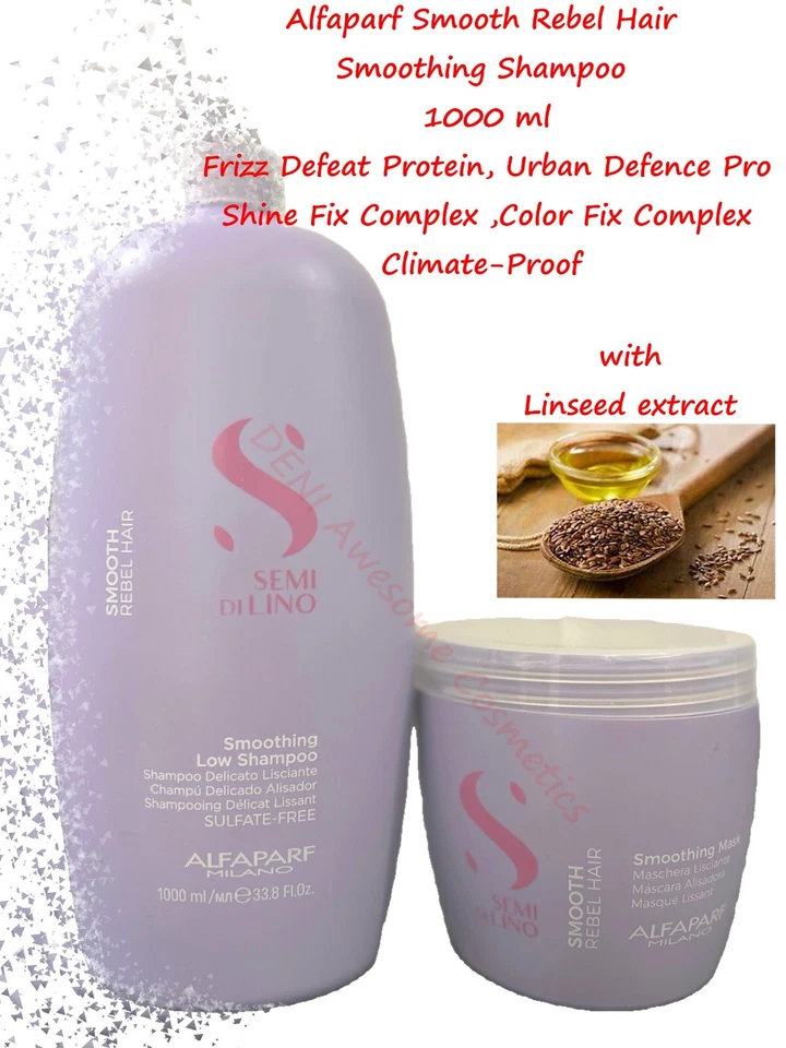 Alfaparf Semi Di Lino Smooth Rebel Smoothing Shampoo (1000 ml )+ Mask (500 ml) - Image 1 of 1