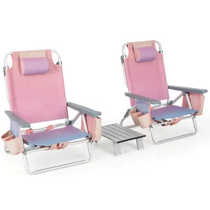 2PCS Folding Backpack Beach Chair Table Set 5-Position Outdoor Reclining Chair - Picture 1 of 4