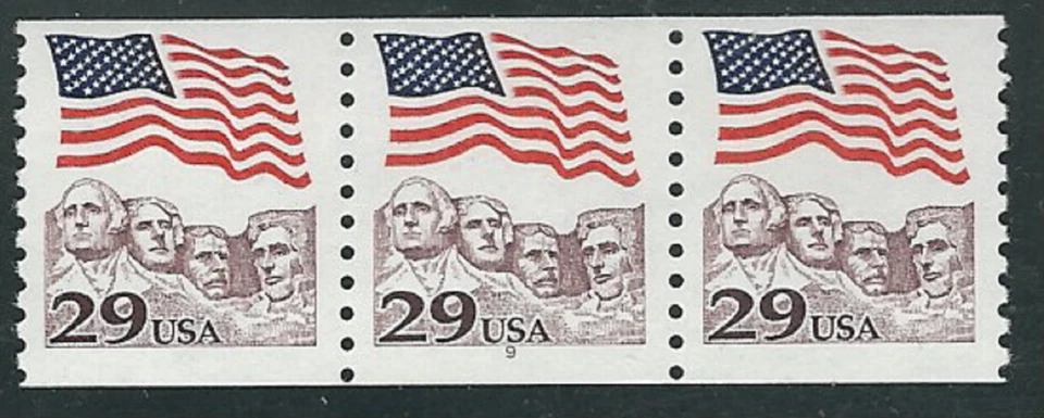 Scott # 2523...29 Cent... Flag Over Mt. Rushmore...Plate # Strip of 3 - Image 1 of 1