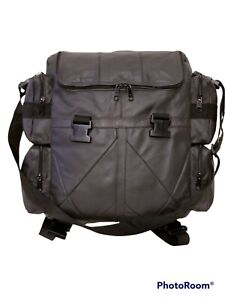 LARGE  LEATHER CONVERTIBLE EXPANDABLE BACKPACK CARRYON MESSENGER BAG GRAY 