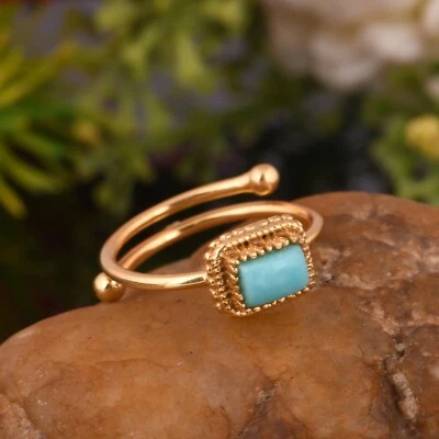 Anillo apilable de piedras preciosas turquesa para mujer enchapado en oro de 18 quilates anillo de boda de moda  Foto 1 de 4