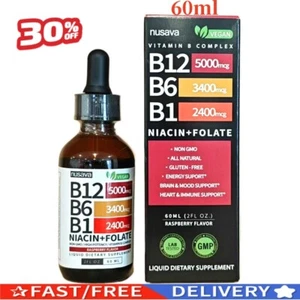 Nusava Vitamin B12 B6 Liquid Drops, B12 Sublingual B Complex -B12 5000 mcg 60 ml - Picture 1 of 11