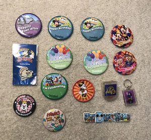 Disneyland Mixed Lot of 15 Collectibles Pin Back Buttons Keychain Fridge Magnet - Imagen 1 de 12