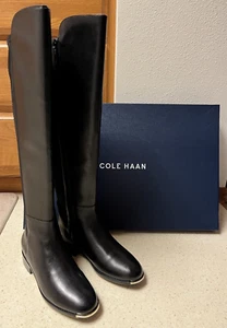 NIB Cole Haan GA Huntington W18991 Over Knee Black Leather Stretch Calf Boots 8B - Picture 1 of 7