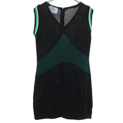 Mini abito PRADA made in Italy senza maniche in maglia 38 nero donna