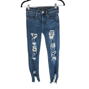 American Eagle Distressed Jegging Crop Jeans Next Level Stretch Regular Fit 0 - Picture 1 of 6