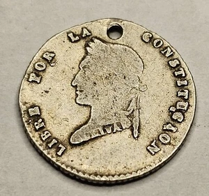 Bolivia 1857 FJ-PTS 1/2 Sol, Km# 118.2 RARE COIN, Holed.  - Picture 1 of 12