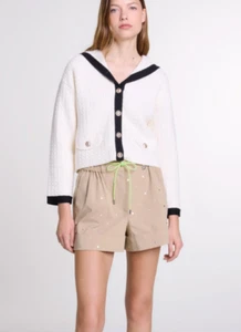 Maje Cream Cropped Beige Jumper Cardigan Sweater Workwear Classic Style - Picture 1 of 13