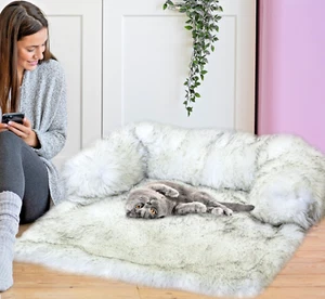 Large Calming Dog Bed, Luxury Fluffy Faux Fur Pet Couch and Furniture protection - Picture 1 of 5