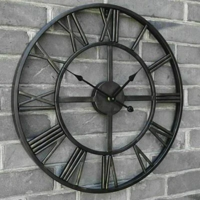 Large Outdoor Garden Wall Clock Big Roman Numerals Giant Open Face Metal 40CM - Image 1 of 4