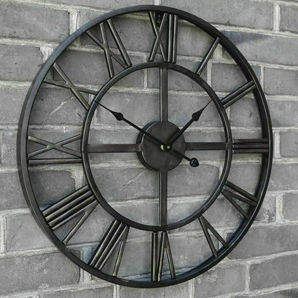 Large Outdoor Garden Wall Clock Big Roman Numerals Giant Open Face Metal 40CM - Image 1 of 4