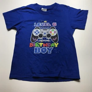 Port & Co. T-Shirt Size XS Youth Unlocked Level 6 Birthday Boy Blue Short Sleeve - Picture 1 of 12
