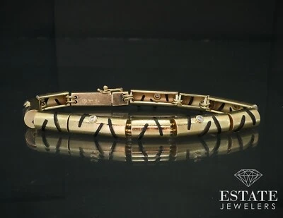 Brazalete artesanal de oro amarillo de 14k de ónix negro y barril de diamantes 27,9 g 7" L i17777 Foto 1 de 4