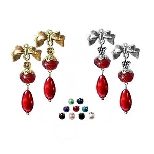 Earrings bow charm and crystal pearl drop, choose color and clip on or pierced - Imagen 1 de 13