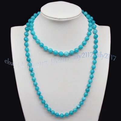Collares finos de cuentas redondas de piedras preciosas de aguamarina azul natural de 6/8/10/12 mm 16-50"" Foto 1 de 4