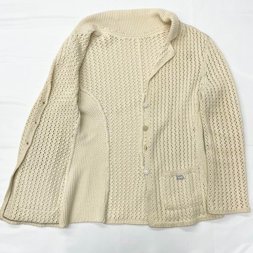 CHANEL Vestito Donna Maglia Manica Lunga Cardigan Maglione Beige Logo Bottone Auth