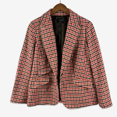Blazer Talbots Mujer Talla 14 WP Lana Cuadros Rosa Marrón Naranja Chaqueta de Un Botón Foto 1 de 4