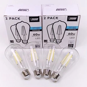 (4-Pk) Feit Electric Vintage Edison LED Light Bulb 60W Equivalent ST19 Day 5000k - Picture 1 of 10