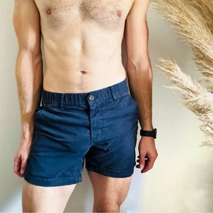 MENS BEARBOTTOM Navy Blue Solid Elastic Waist 5.5" Casual Flat Front Shorts S - Picture 1 of 11