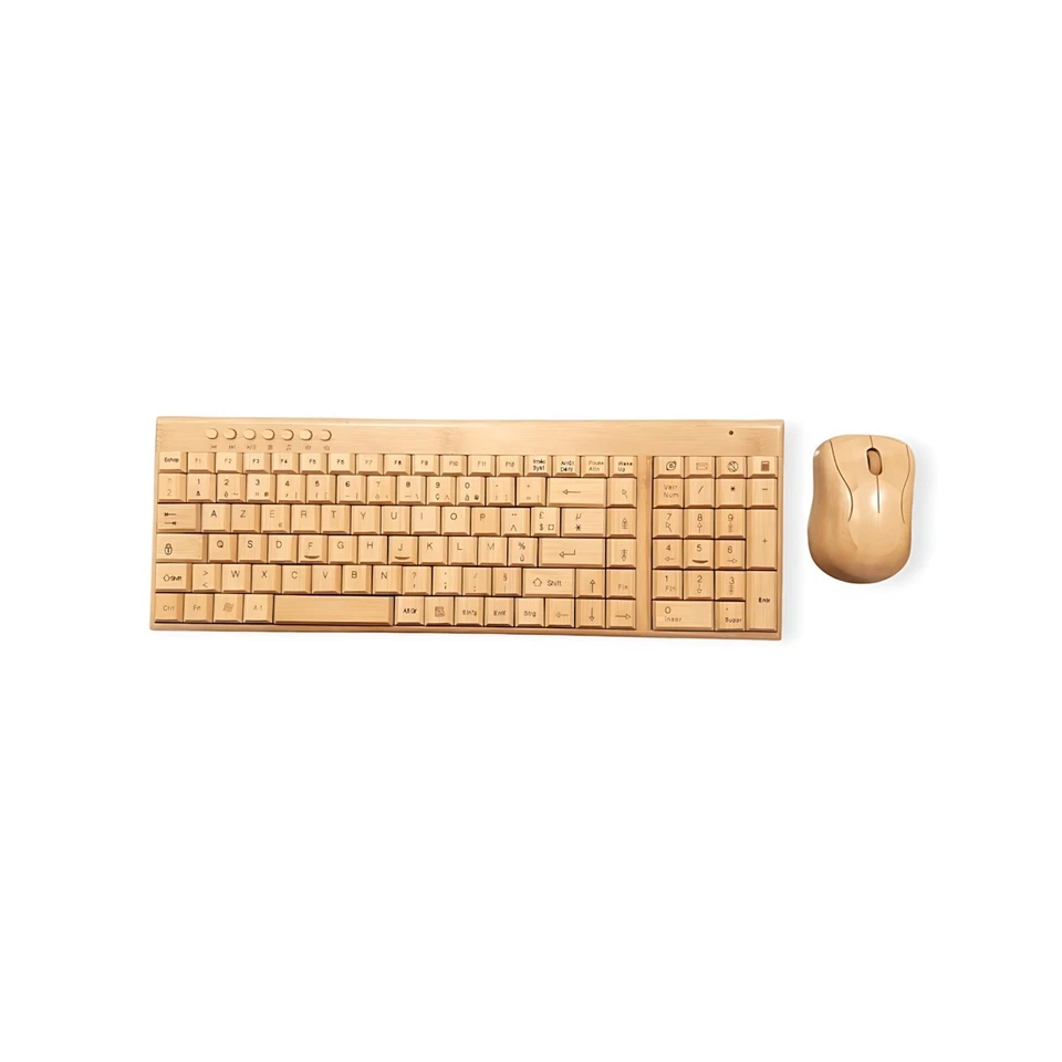 Clavier et Souris sans Fil en Bambou Mac et PC, Azerty FR - Photo 1/4