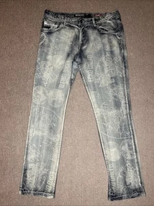 Ecko Unltd Atlas Rhino Men’s Skinny Jeans 34x30 Light Wash All Over Print - Picture 1 of 5