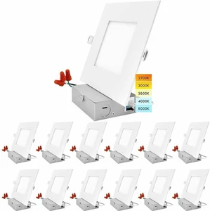 Luxrite 6 Inch Ultra Thin Square LED Recessed Light 5 Color Option 12-Pack - Picture 1 of 8