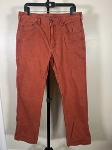 Prana $85 Brion Brick Red Stretch Hiking Camp Travel Denim Jeans Sz 34x32 L - Picture 1 of 12