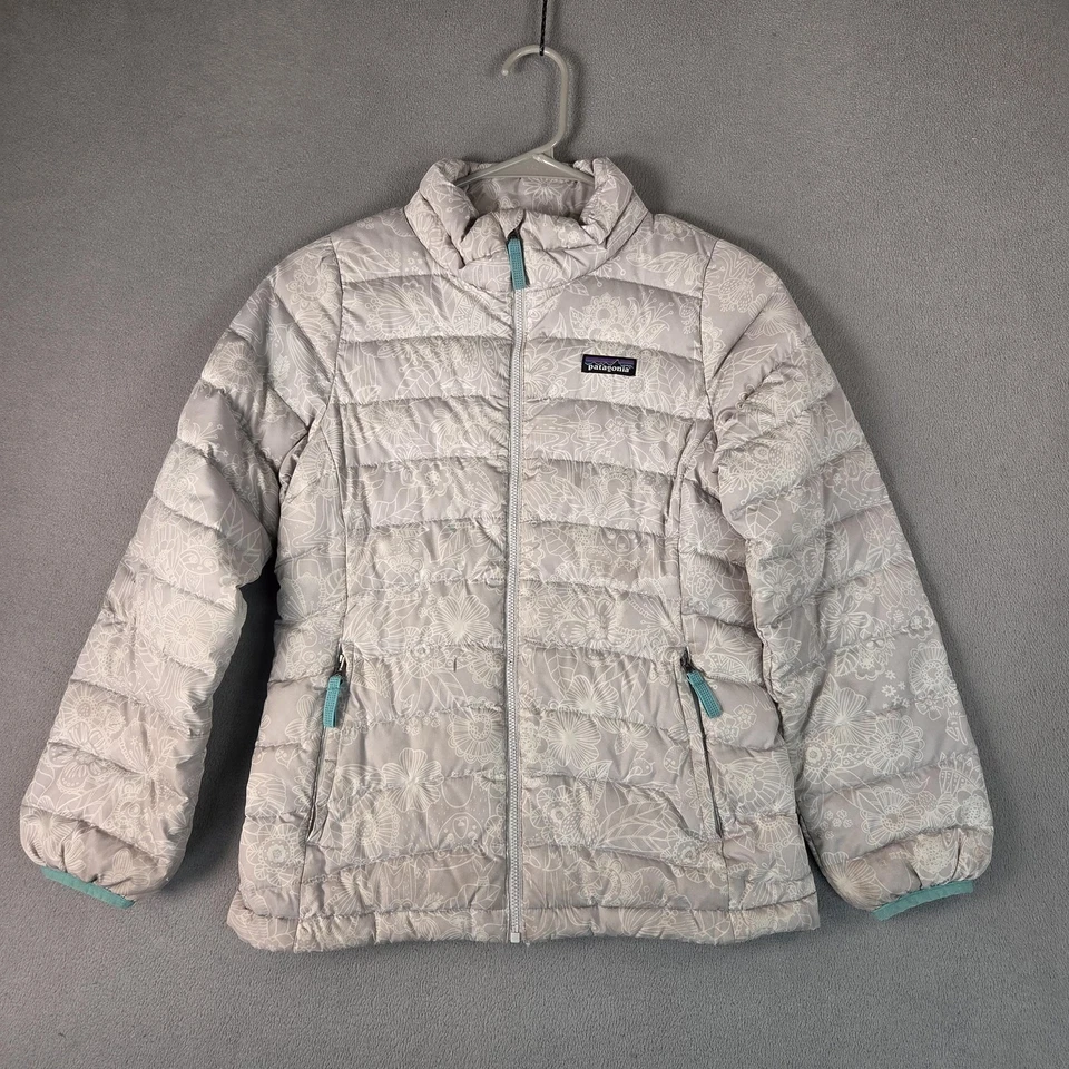 Chaqueta acolchada de plumón Patagonia para niños grande gris estampado floral forrada en agua 68233 Foto 1 de 4