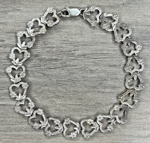 Vintage Dainty Floral Open Heart Sterling 925 Link Bracelet Love Signed SA 7g - Picture 1 of 9