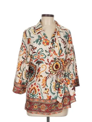 Zara Outerwear Duster Kimono Jacket M White Floral Thick Fabric Open Front Flowy - Image 1 of 4