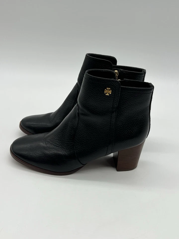 Botines Tory Burch para mujer talla 7,5 M Sabe de cuero negro tacón bloque cremallera Foto 1 de 4