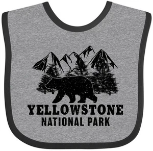 Inktastic Yellowstone National Park With Bear Mountains And Trees Baby Bib Gift - Picture 1 of 8
