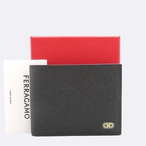 Ferragamo 66 1451 Black Leather Gancini Folder Bifold Wallet - Picture 1 of 5