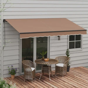 Outsunny 12' x 10' Patio Retractable Awning Sunshade Shelter, Coffee - Picture 1 of 11