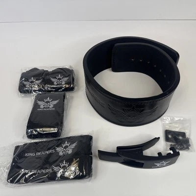 "Cinturón de levantamiento de pesas King Reaper 4"" cinturón de pesas de cuero tamaño pequeño 22""-30"" negro" Foto 1 de 4